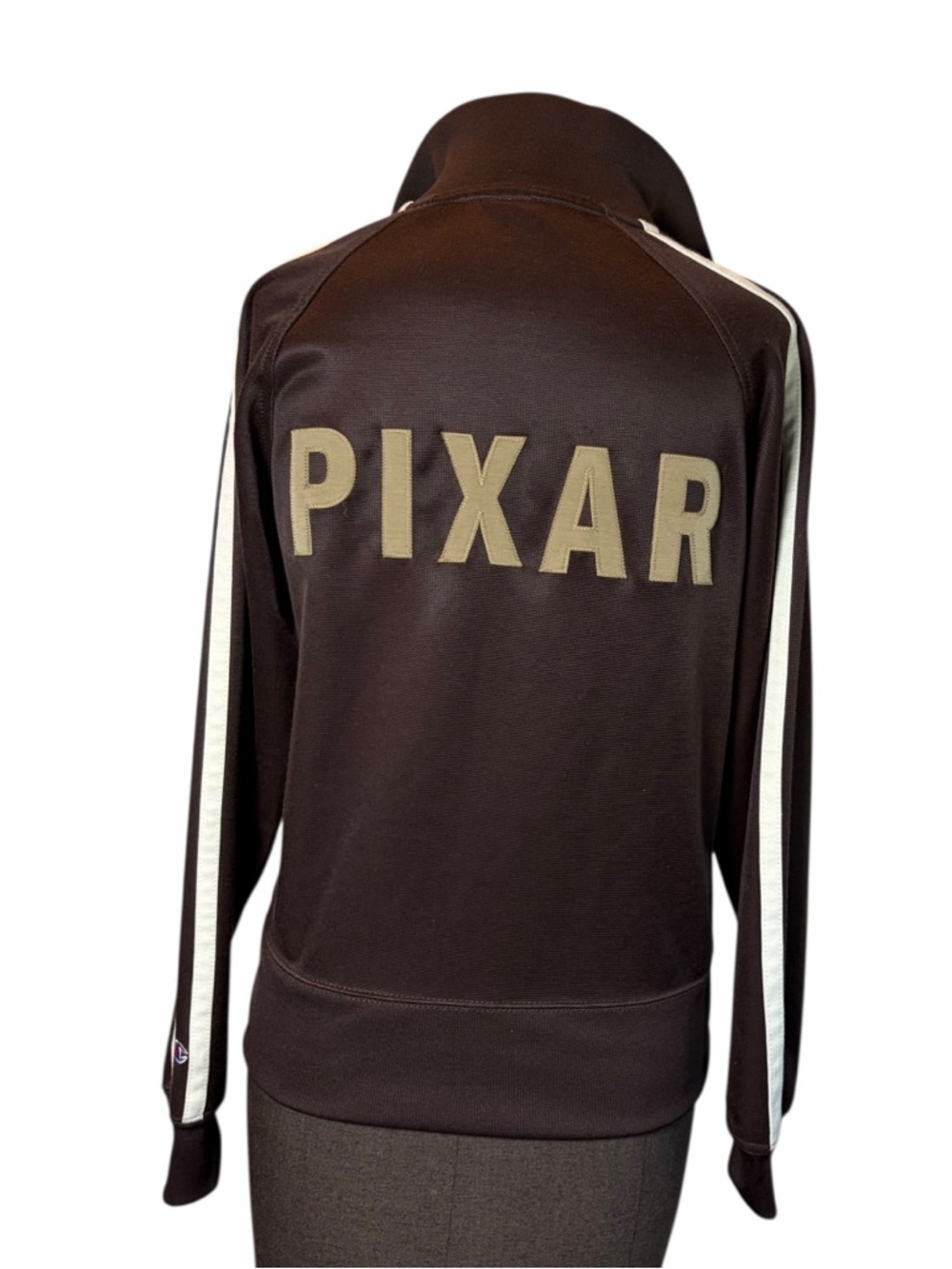 Disney Pixar Brown Track Jacket Crew Style Full Zip Stripe Sleeve Medium